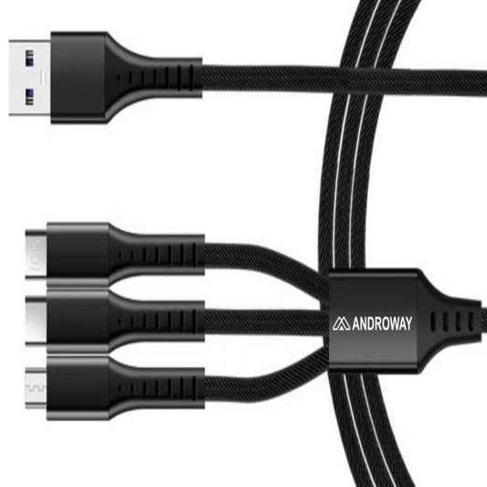 CC000003 - 3 in 1 Multi Charging Cable | 4 Feet |USB C Micro USB & Ios Type C with Data Transfer and 20W Fast Charging | Nylon Braided (Black)