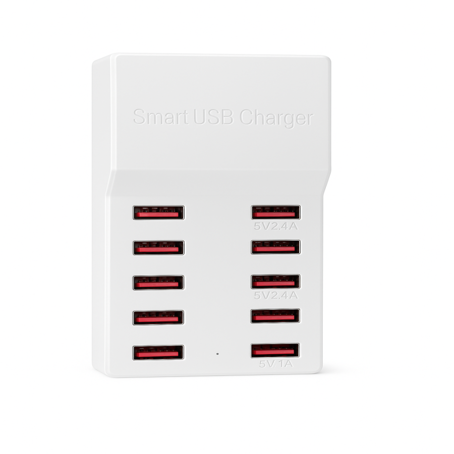 MC000001 - 10 Port USB Type A | Fast USB Charging Station for Multi Device (White)