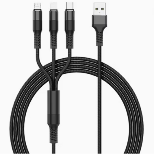 CC000003 - 3 in 1 Multi Charging Cable | 4 Feet |USB C Micro USB & Ios Type C with Data Transfer and 20W Fast Charging | Nylon Braided  (Black)