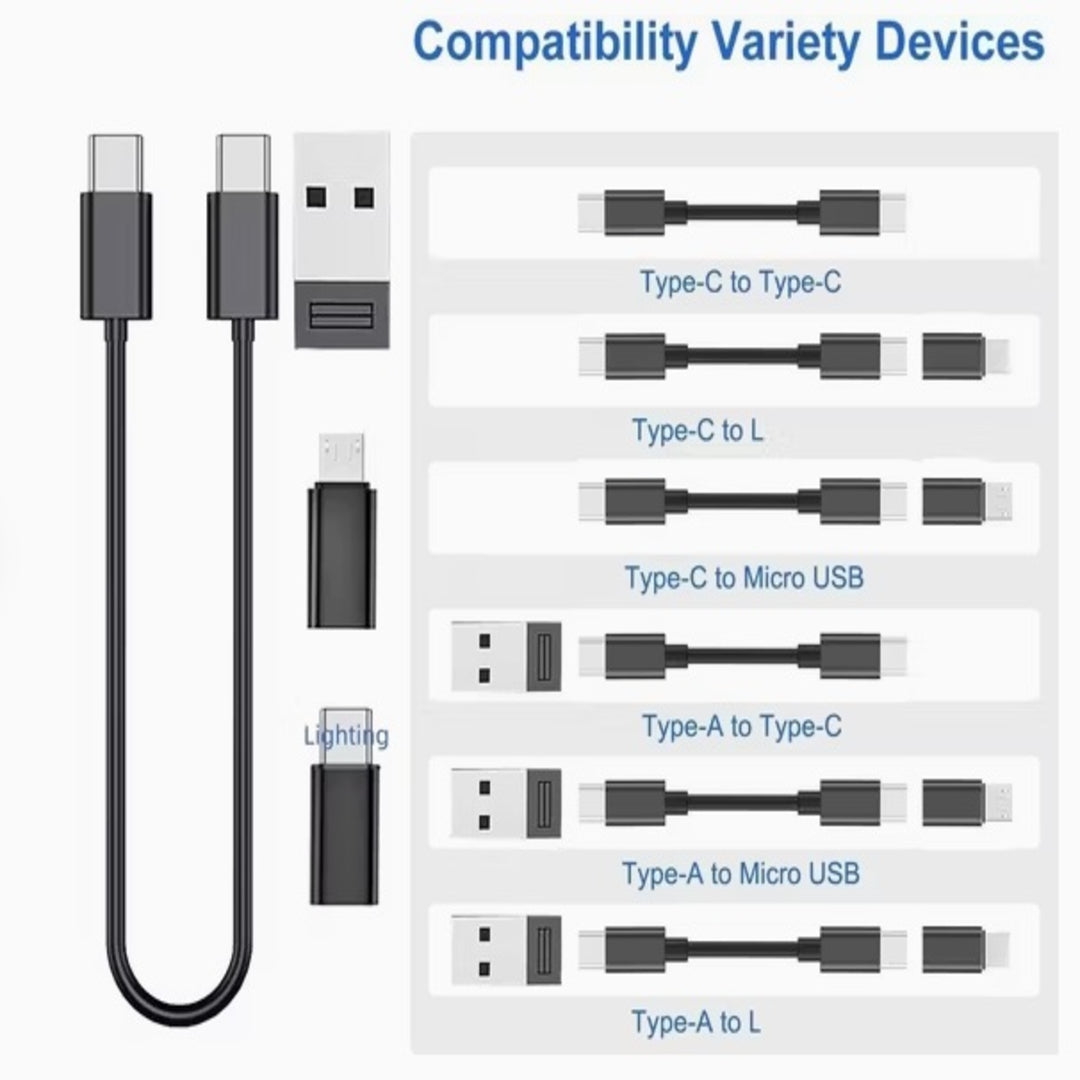 CC000004 - High Quality 6-in-1 Portable Travel Charging Kit | Fast Charging Multifunction Adapters (Black)