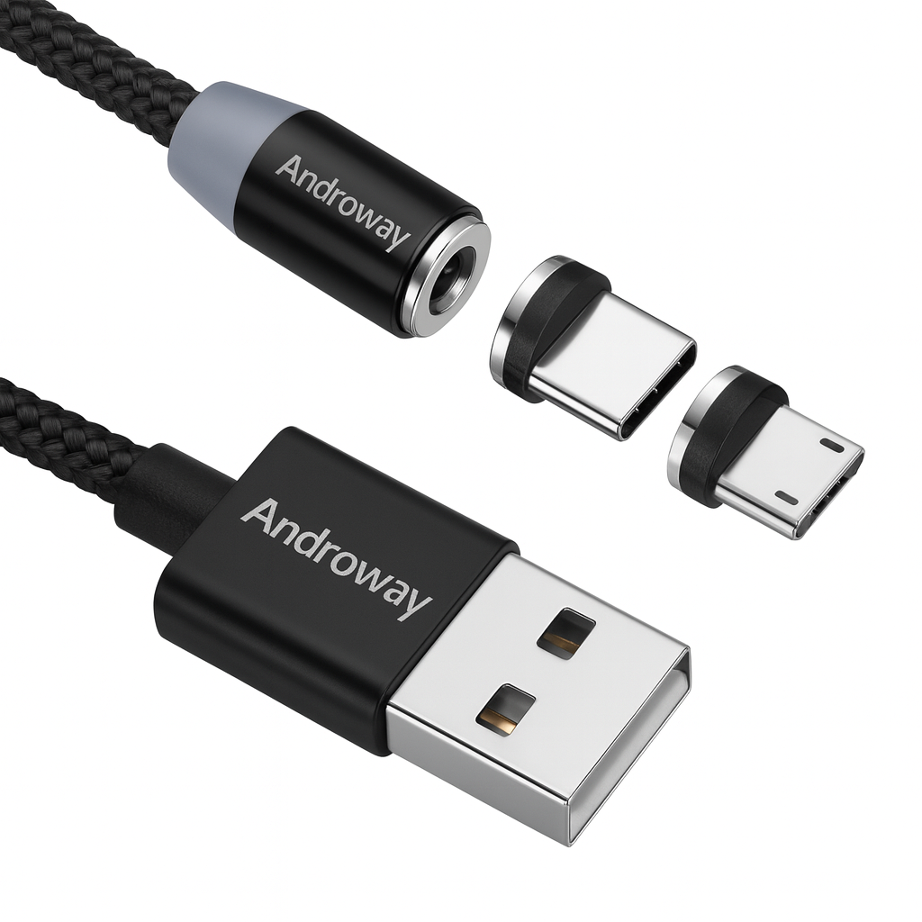 CC000007 - USB 2.0 A Male to Magnetic USB Type C Male and Micro B Male Cable Braided 480Mb/s 1m