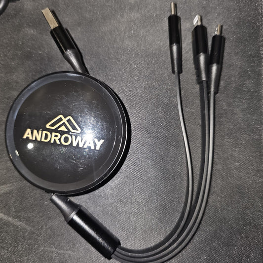 CC000001 - Retractable 100W Fast Charging USB to Lightning | Micro USB | Type C3 | 3-in-1 Cable | 110 cm | Black