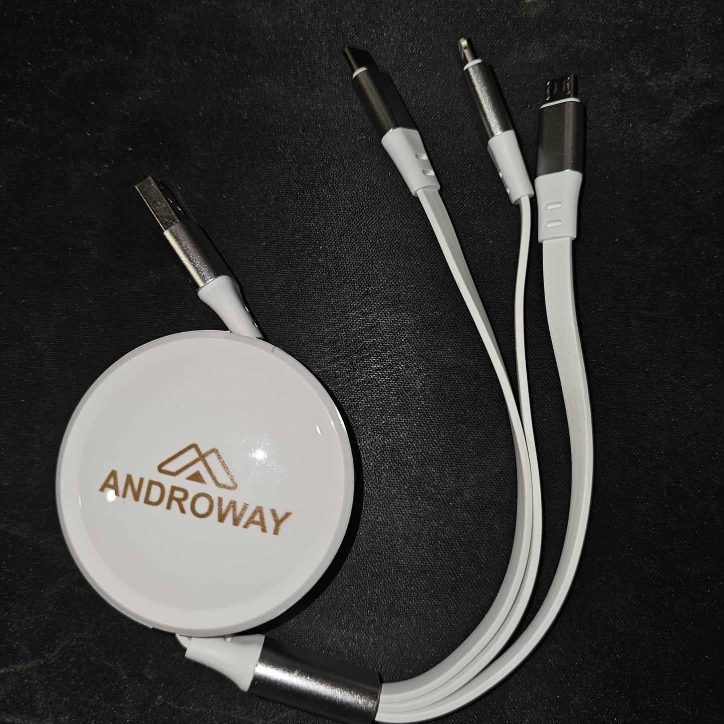 CC000002 - Retractable 100W Fast Charging USB to Lightning | Micro USB | Type C3 | 3-in-1 Cable | 110 cm | White