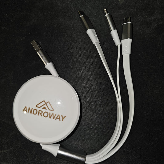 CC000002 - Retractable 100W Fast Charging USB to Lightning | Micro USB | Type C3 | 3-in-1 Cable | 110 cm | White