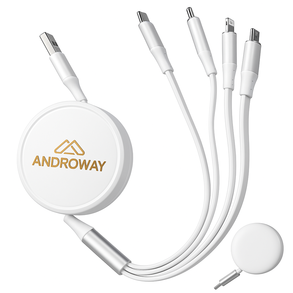 CC000002 - Retractable 100W Fast Charging USB to Lightning | Micro USB | Type C3 | 3-in-1 Cable | 110 cm | White